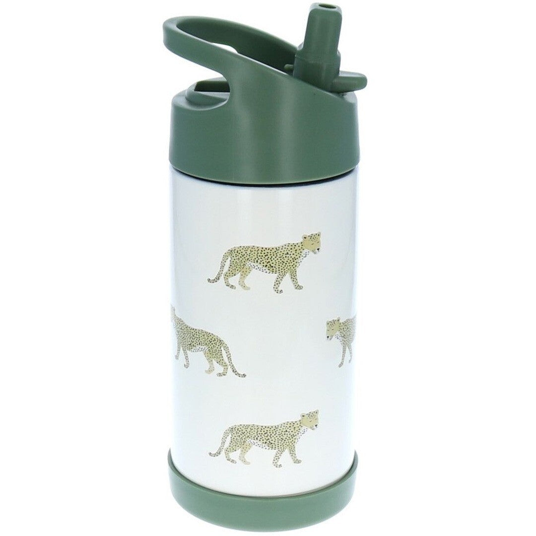 le petit souk rvs thermosfles met rietje en luipaardprint.