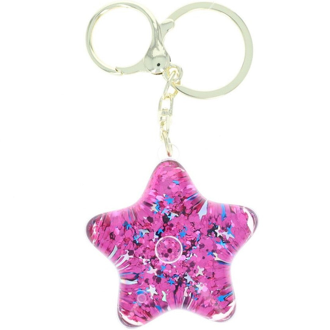 Le petit souk sleutelhanger in de vorm van een roze ster gevuld met glitters.