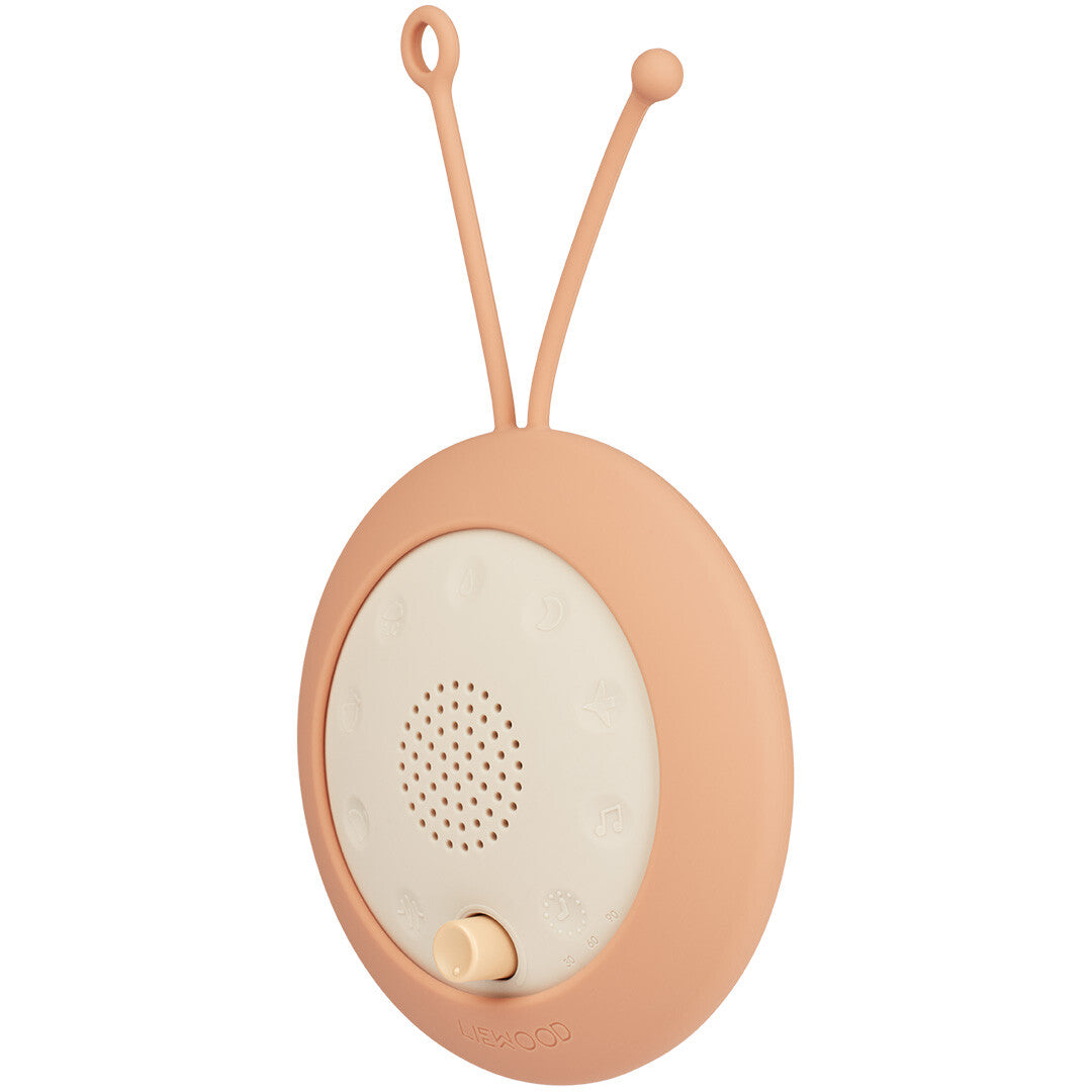 Liewood baby speaker in tuscany rose mix met speaker, bedieningsknop en abstracte patronen.