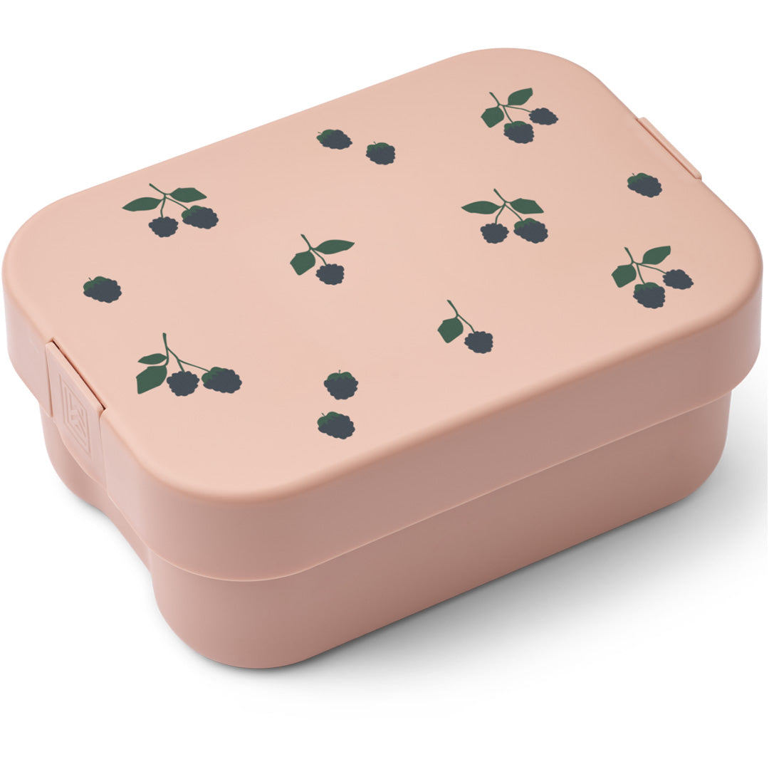 Liewood roze lunchbox met bessenpatroon.