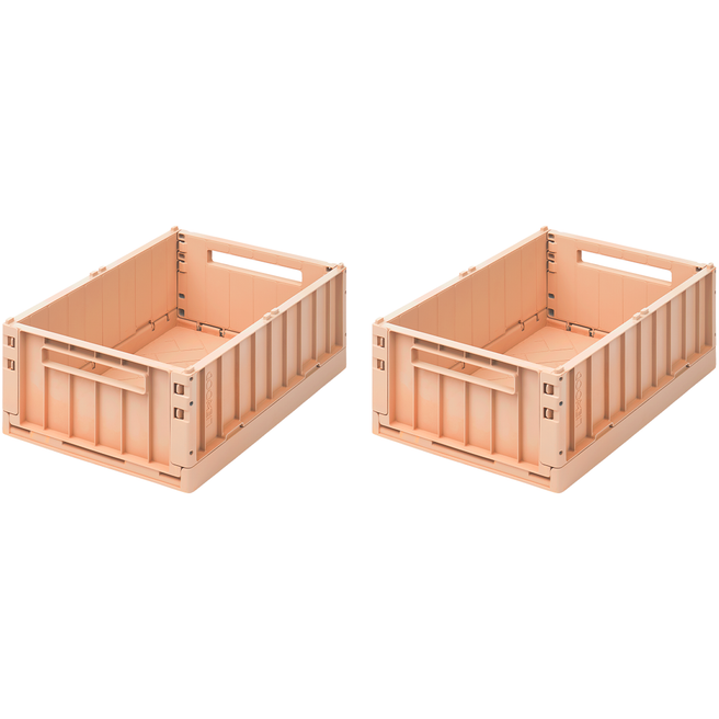 Twee open Liewood opbergkratten in de kleur tuscany rose.