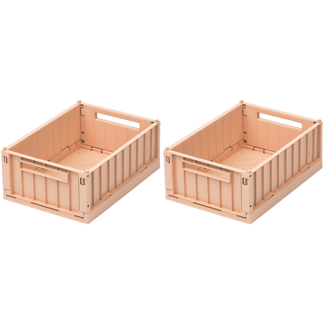 Twee open Liewood opbergkratten in de kleur tuscany rose.