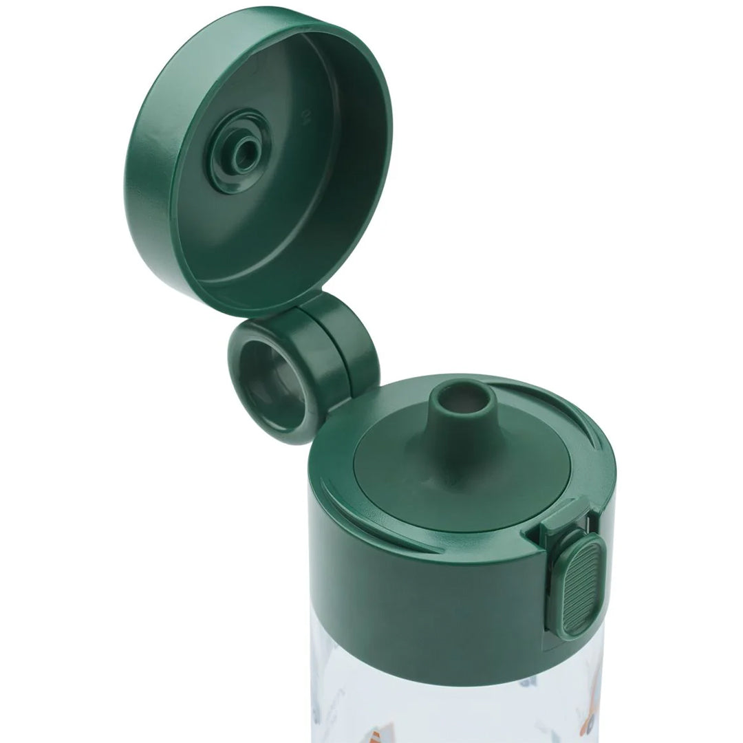 Detail van de open groene klikdop van de drinkfles.