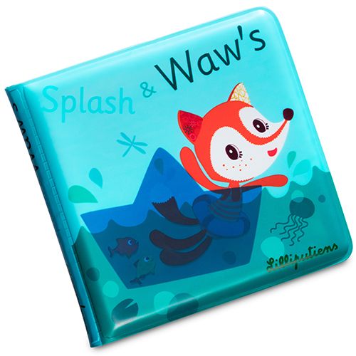 Lilliputiens badboekje met een vosje in een bootje en de tekst "Splash & Waw's" op de voorkant.