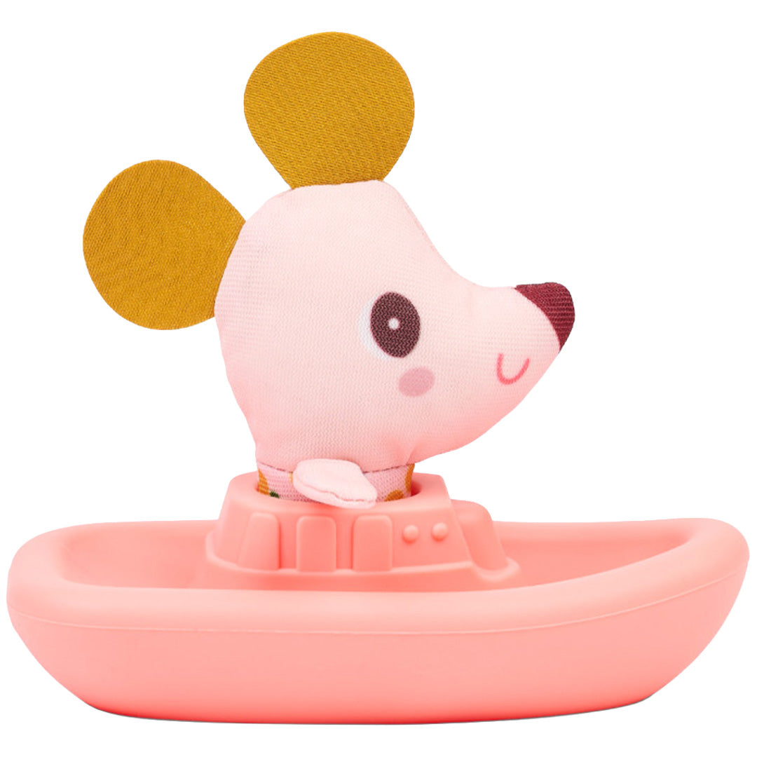 Lilliputiens badspeelgoed Nina de Muis in een roze bootje.