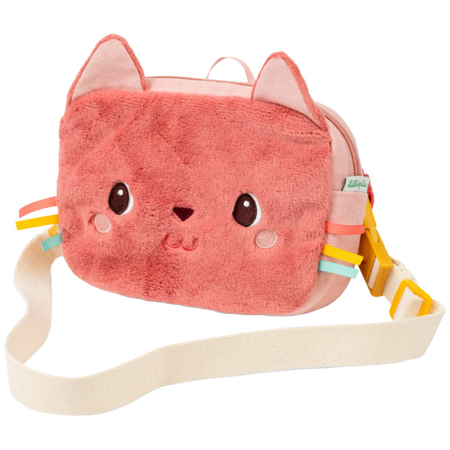 Lilliputiens kindertasje in de vorm van een roze pluizige kat met een verstelbare draagband.