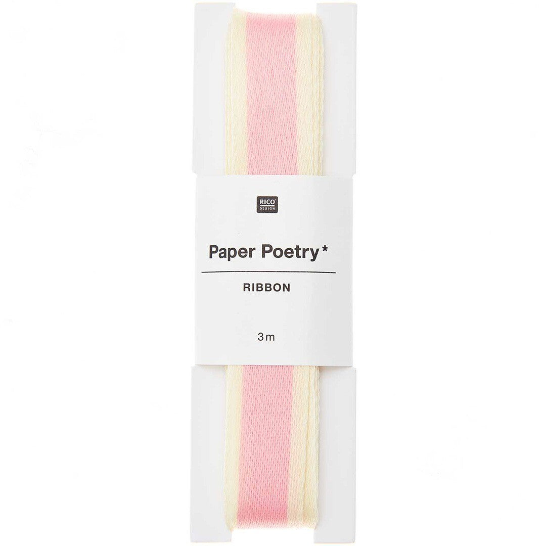 Rico Design Paper Poetry lint op een spoel, roze-geel gestreept.