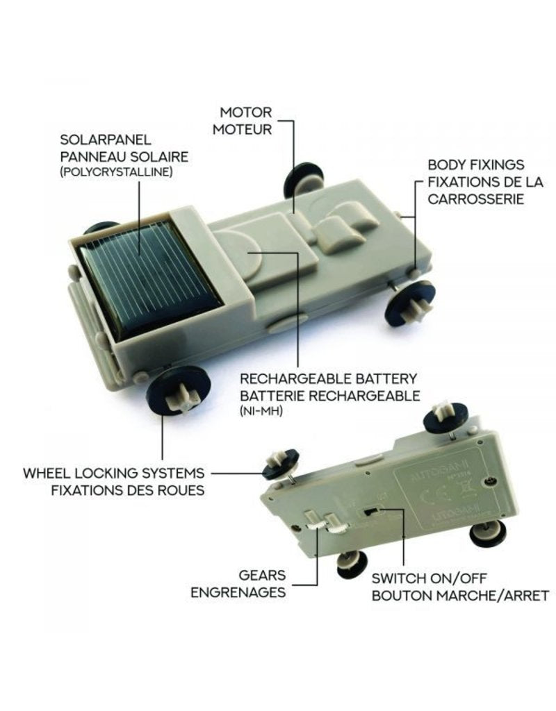 Infographic met technische details en onderdelen van het Litogami brandweerauto modelbouwpakket.