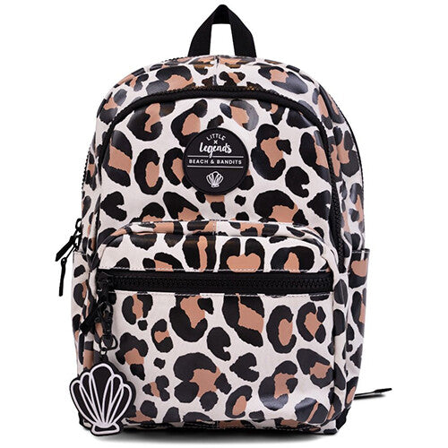 little legends schoolrugzak met leopard print, vooraanzicht.
