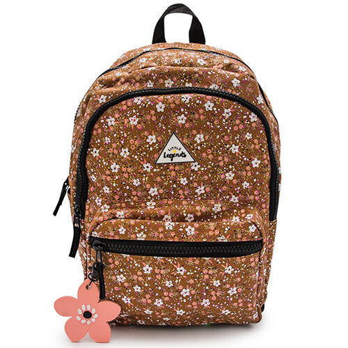 Little Legends schoolrugzak met vintage flower bloemenpatroon, gezien vanaf de voorkant.