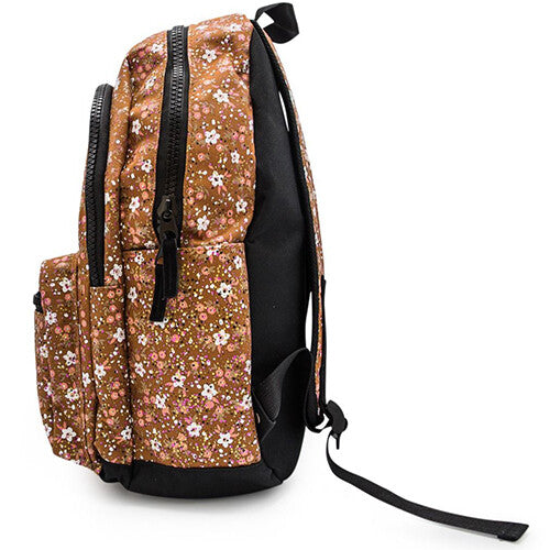 De Little Legends schoolrugzak met vintage flower patroon, gezien vanaf de rechterzijkant.