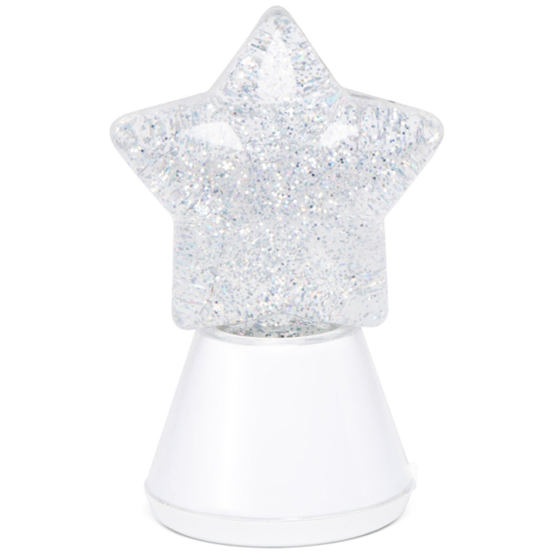 Little L nachtlampje met witte voet en een transparante ster vol glitter.