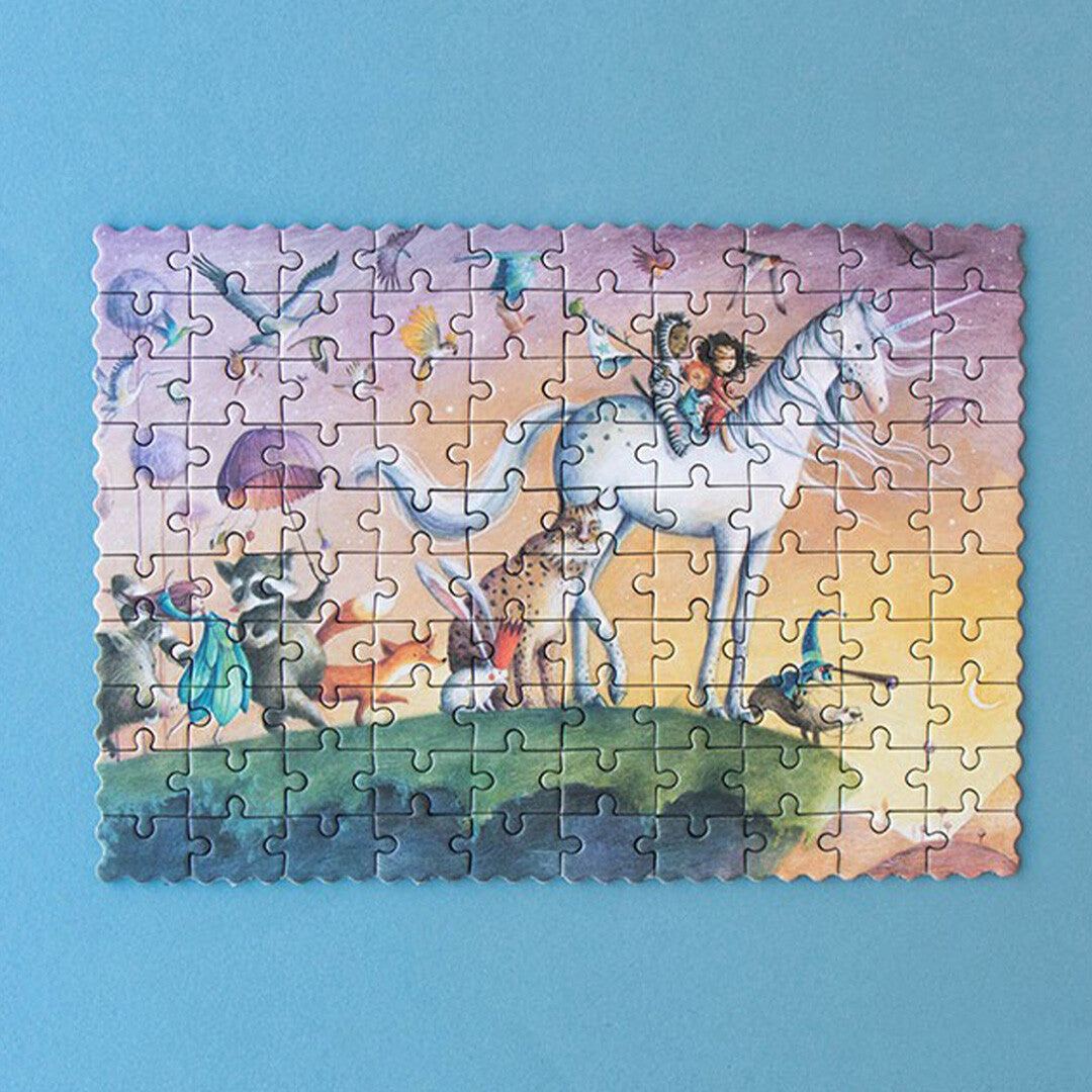De complete londji My Unicorn legpuzzel van 100 stukjes met een eenhoorn, kinderen en dieren.
