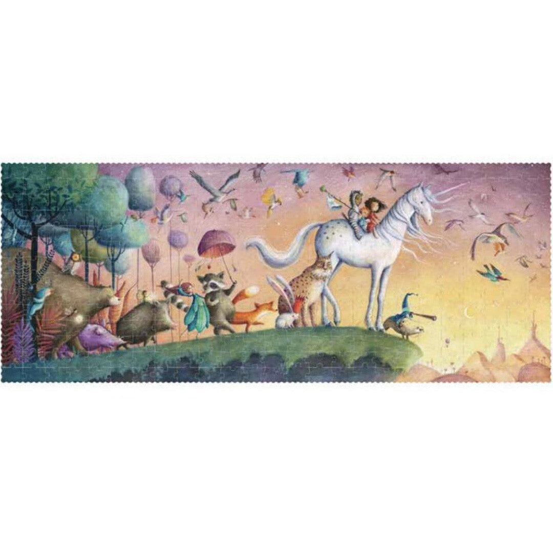De complete Londji My Unicorn legpuzzel met een illustratie van een eenhoorn, kinderen en diverse dieren in een droomwereld.