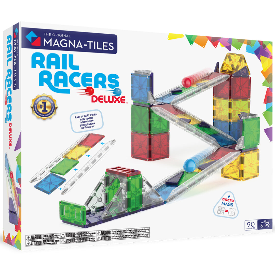 Verpakking van de Magna-Tiles Rail Racers Deluxe knikkerbaan set.