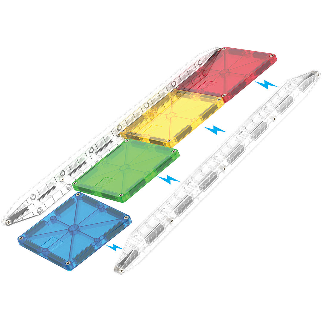 Detail van de Magna-Tiles knikkerbaan die laat zien hoe de magnetische tegels de baan vormen.