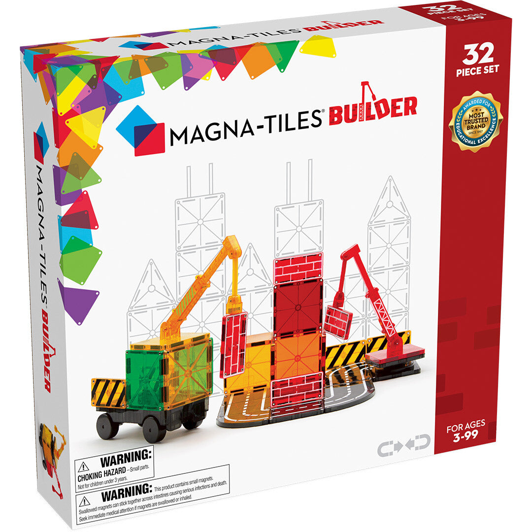 Verpakking van de Magna-Tiles Builder magnetische tegels bouwset met bouwplaats thema.