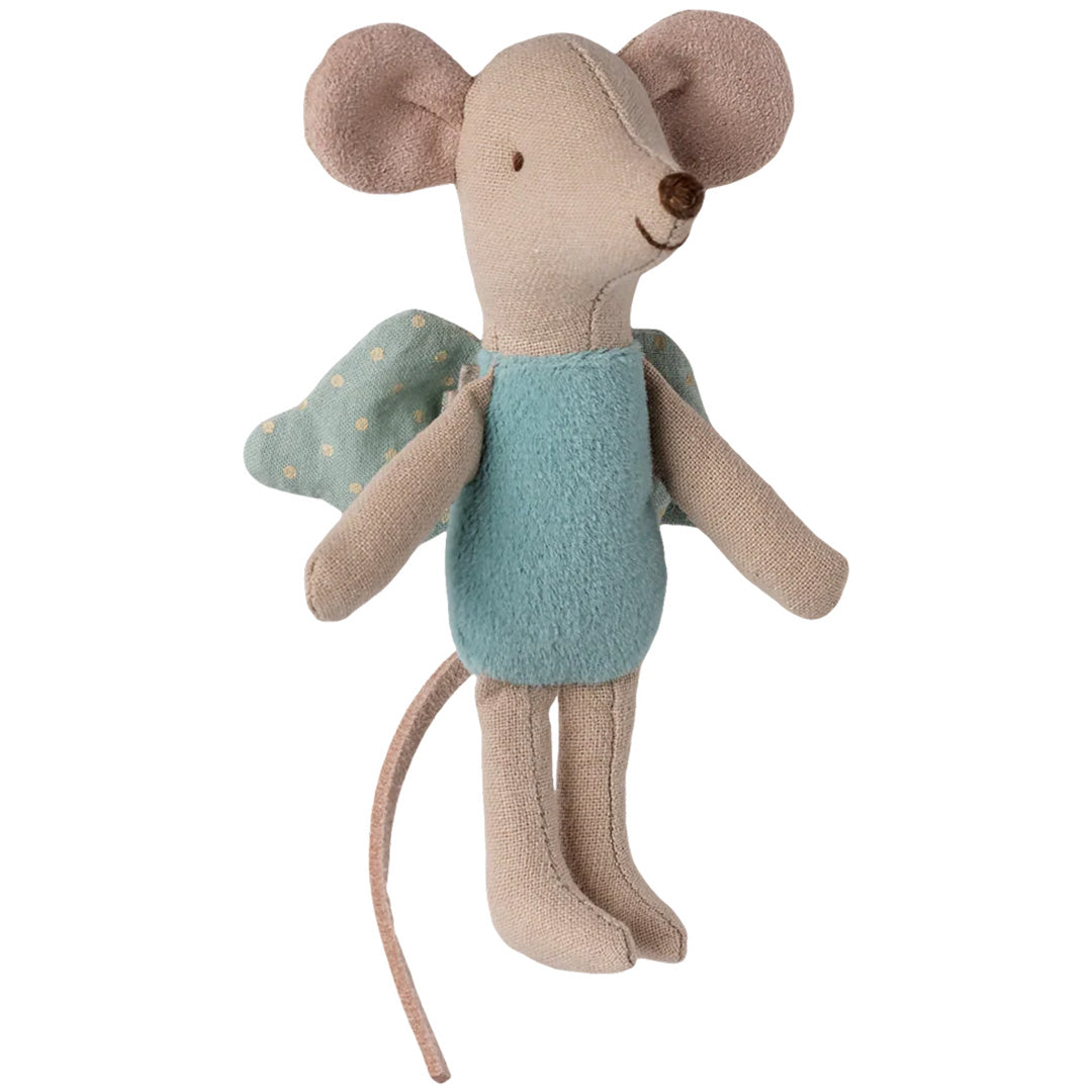 Maileg pluchen fee knuffelmuis met mintgroene vleugels en topje.