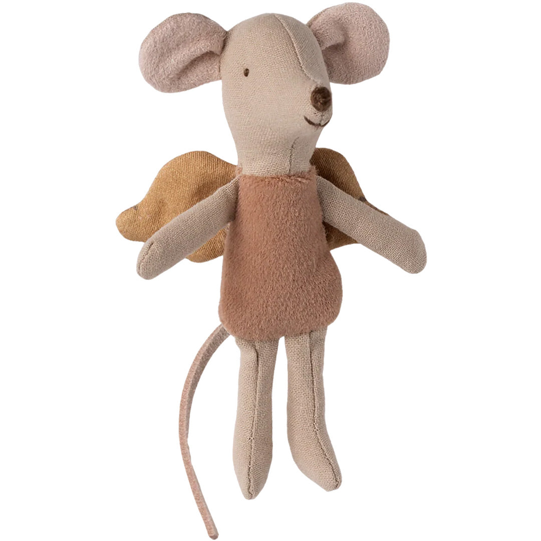 Maileg knuffelmuis fee met bruine vleugels.