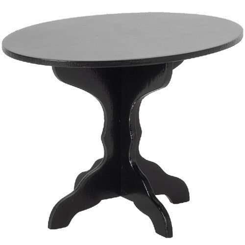 Maileg zwarte houten poppenhuis koffietafel, schuin van bovenaf.