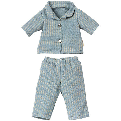 Maileg gestreepte blauwe pyjama poppenkleding set.