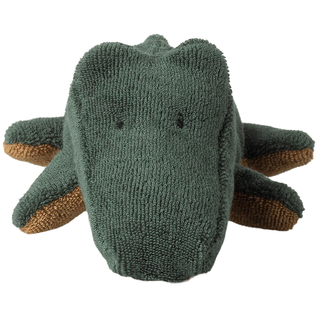Detailfoto van de kop van de Maileg pluchen krokodil uit de Safari Friends collectie.