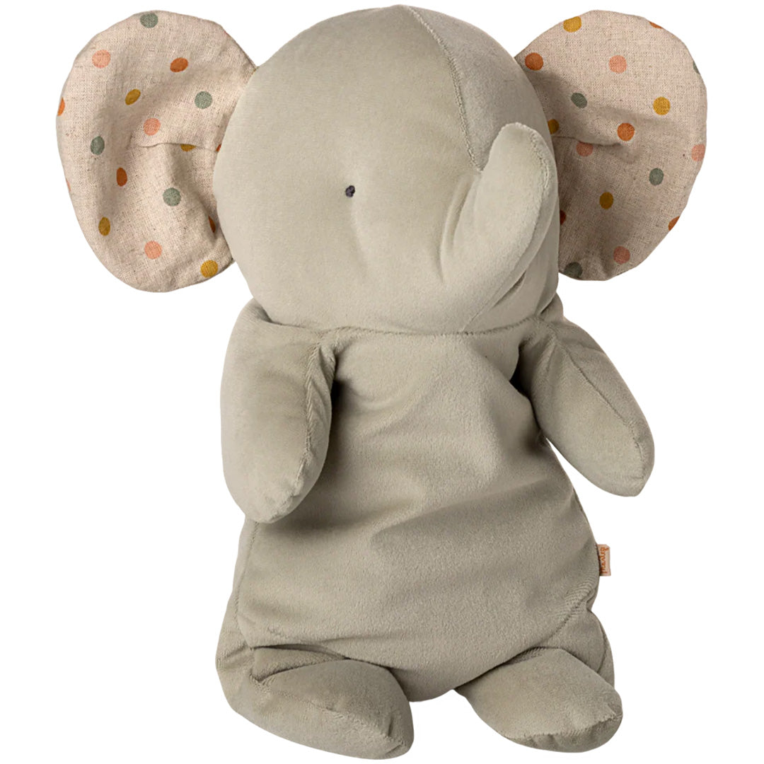Maileg knuffelolifant in grijs met gestippelde oren.