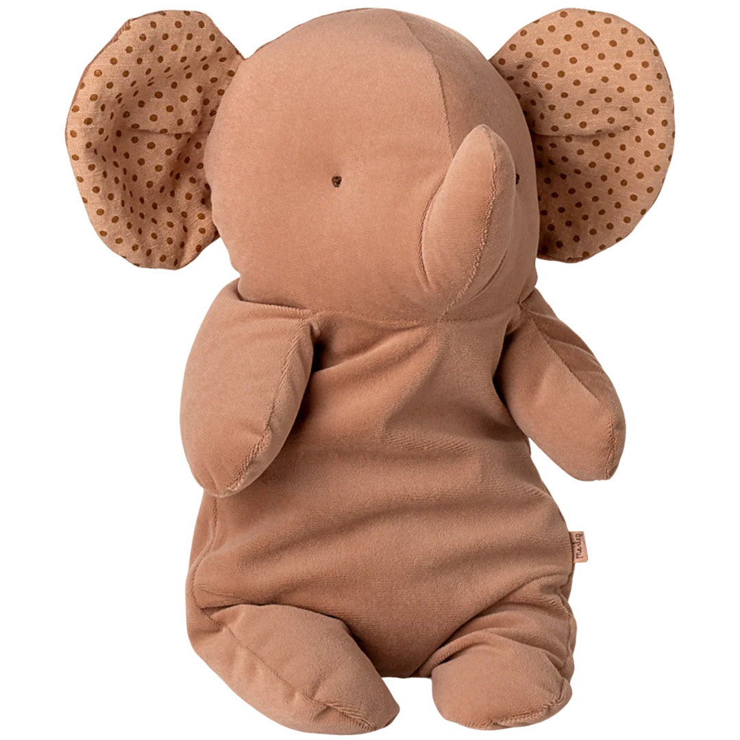 Maileg knuffelolifant in vintage roze met gestippelde oren, zittend.