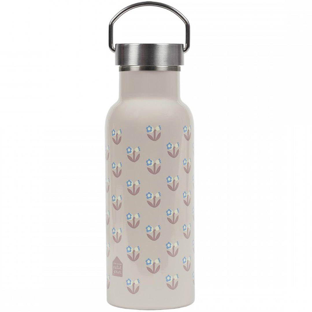 Maison petit jour beige roestvrijstalen drinkfles met bloemetjespatroon.