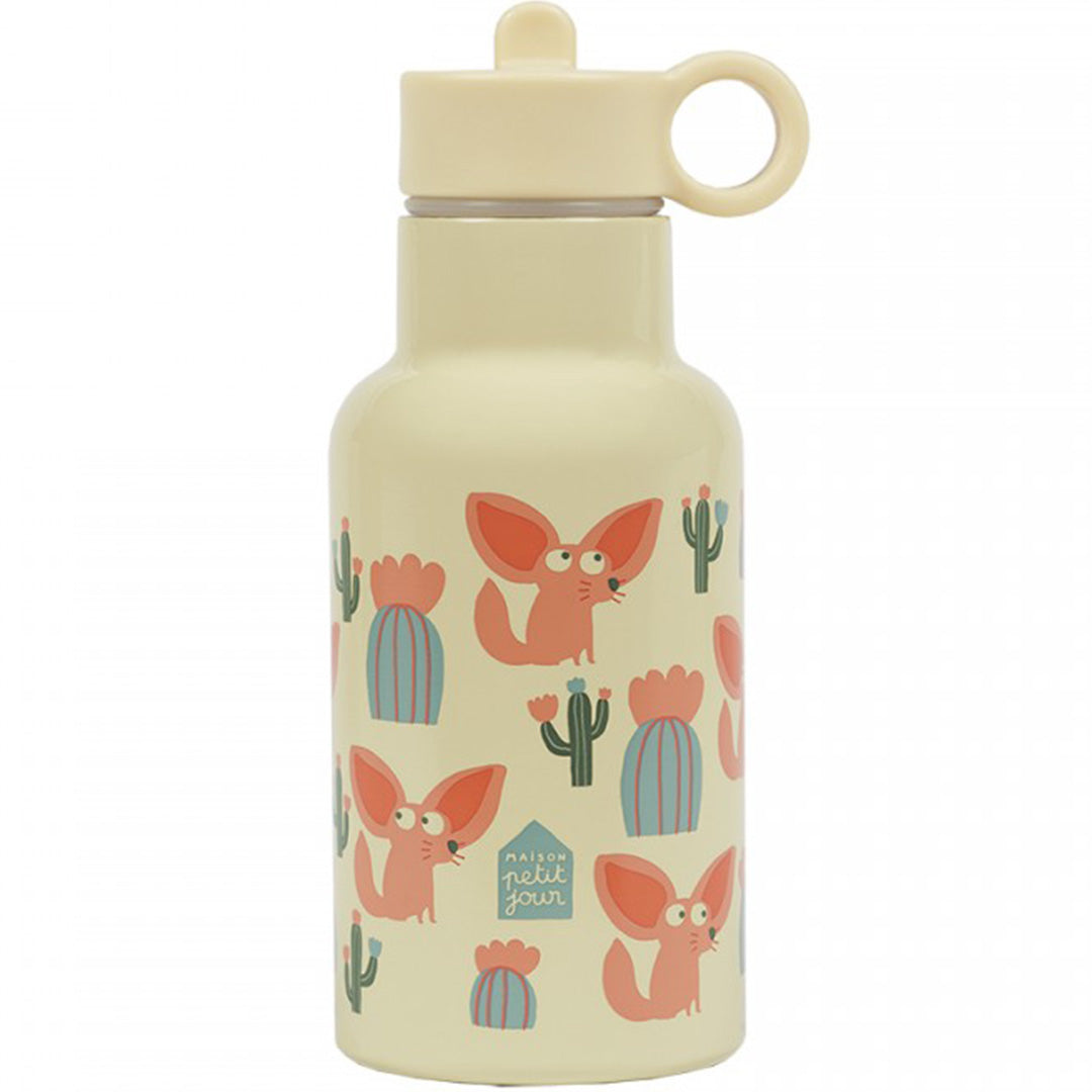Maison Petit Jour rvs drinkfles met een patroon van vossen en cactussen.