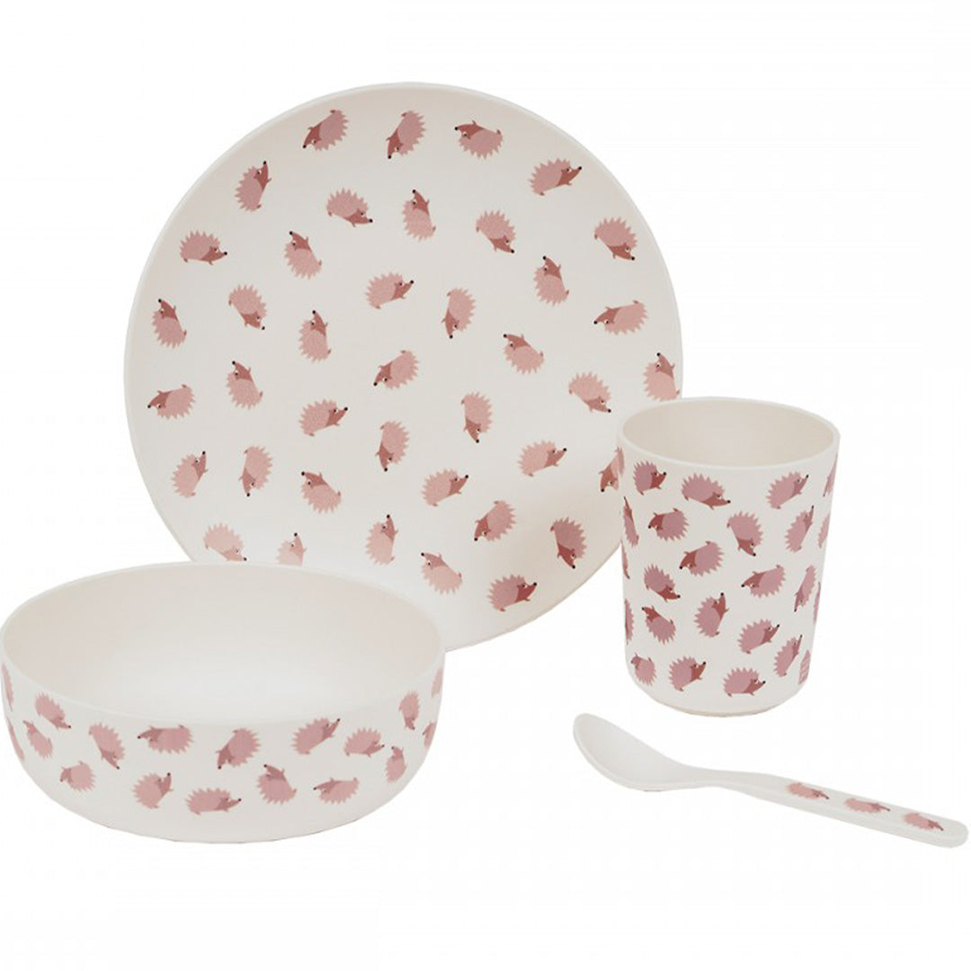 Maison petit jour babyservies met egelpatroon, bestaande uit een bord, kom, beker en lepel.