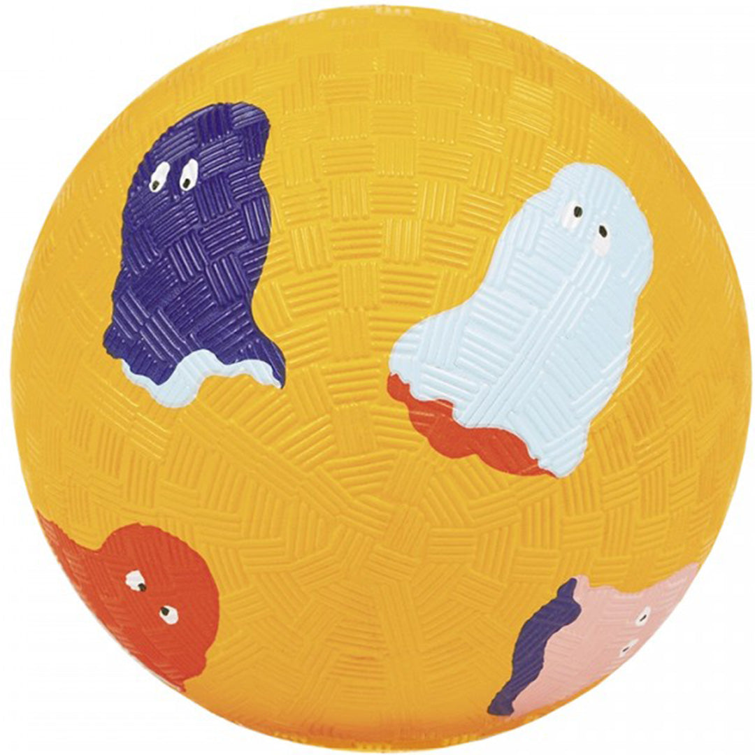 Maison petit jour gele rubberen speelbal met spookjesfiguren.
