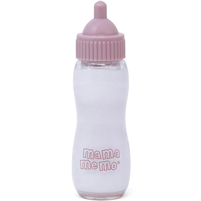 mama memo roze plastic poppenfles met witte vloeistof.