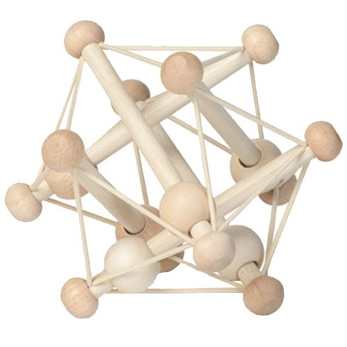 Manhattan Toy Skwish Natural houten rammelaar, een flexibel babyspeelgoed van hout en rubber.