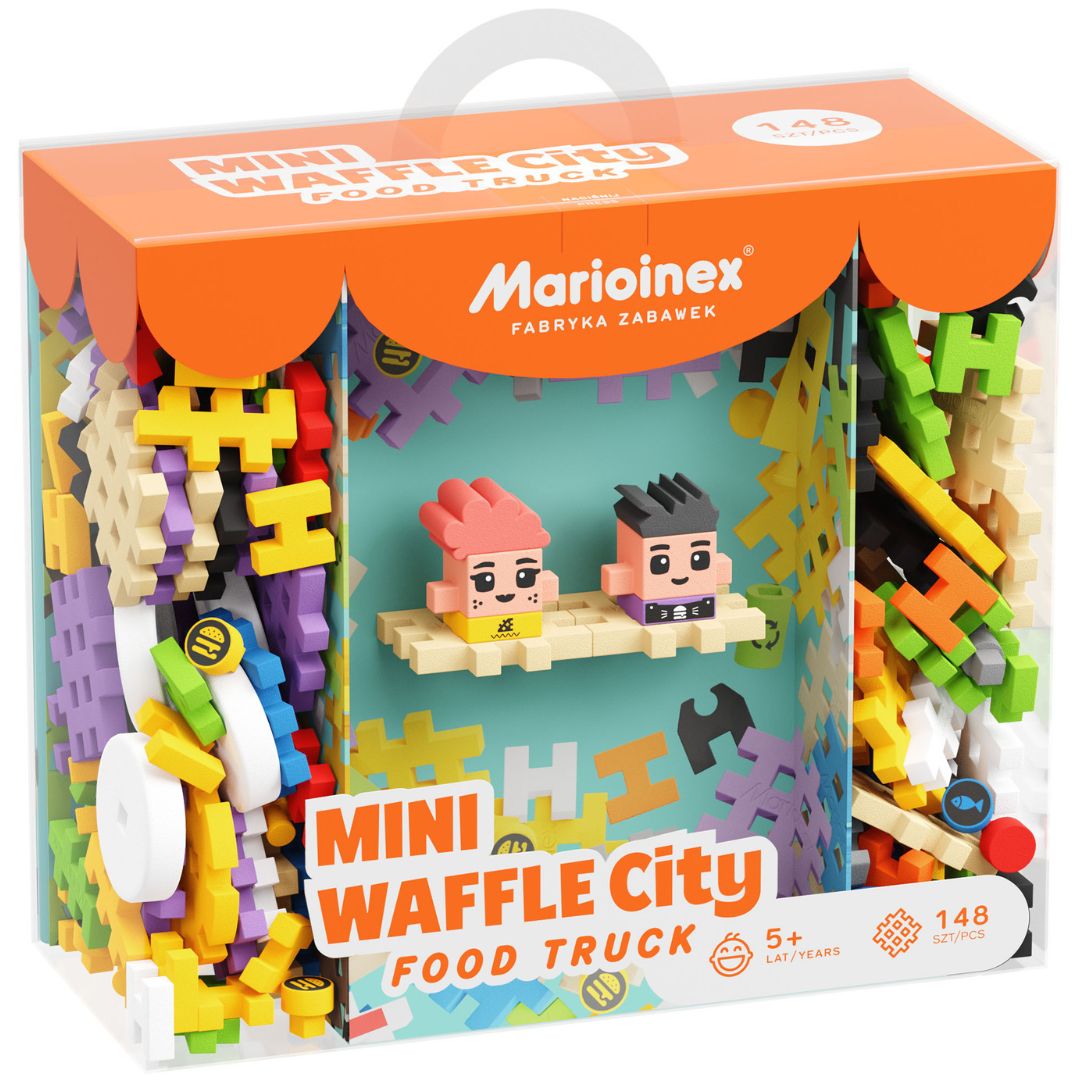 Verpakking van de Marioinex Mini Waffle City Food Truck bouwblokken set.