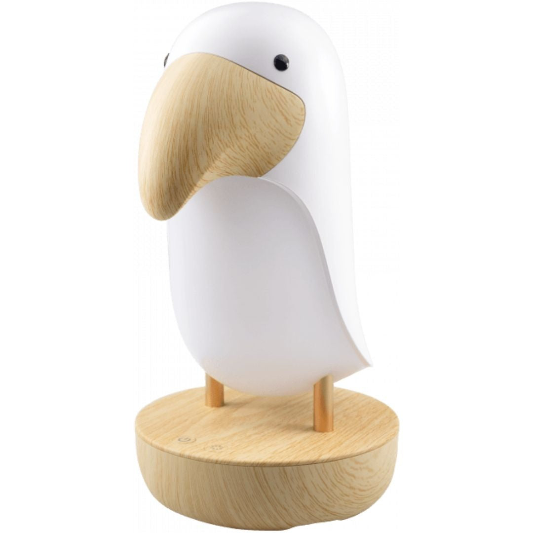 Mary's witte toekan nachtlampje met houten snavel en voet.