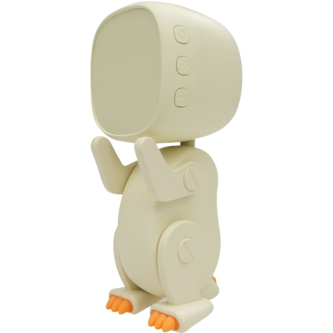 mary's robot dino wekker in crème kleur met oranje voeten.