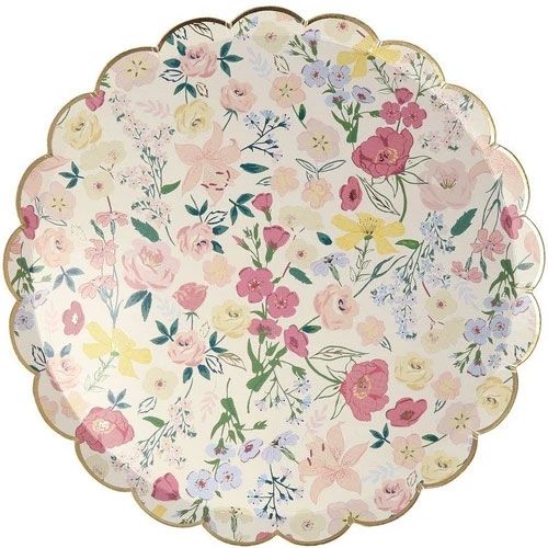 Meri Meri papieren feestbordje met een dicht patroon van kleurrijke bloemen.