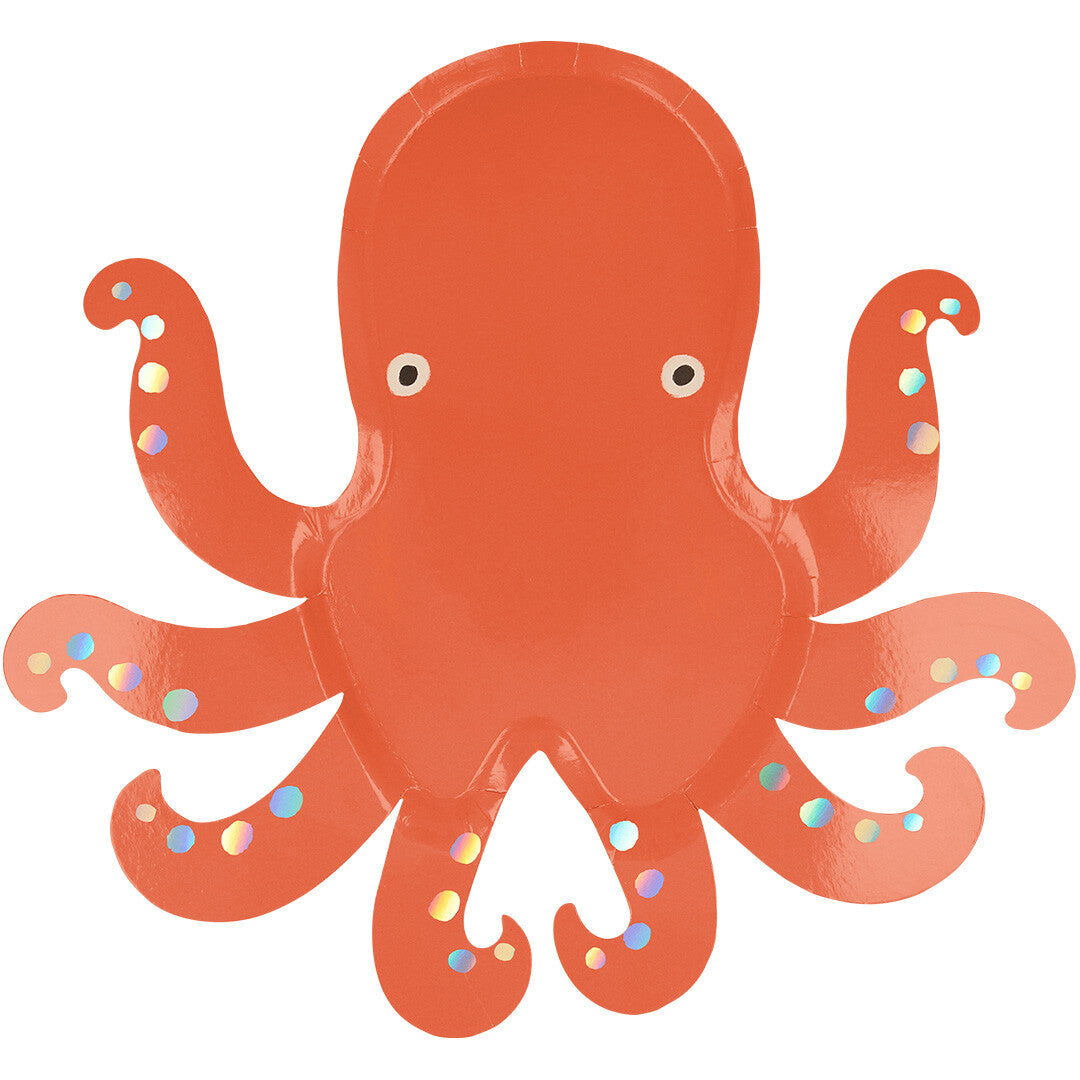 Meri Meri oranje papieren octopus bordje met iriserende stippen.