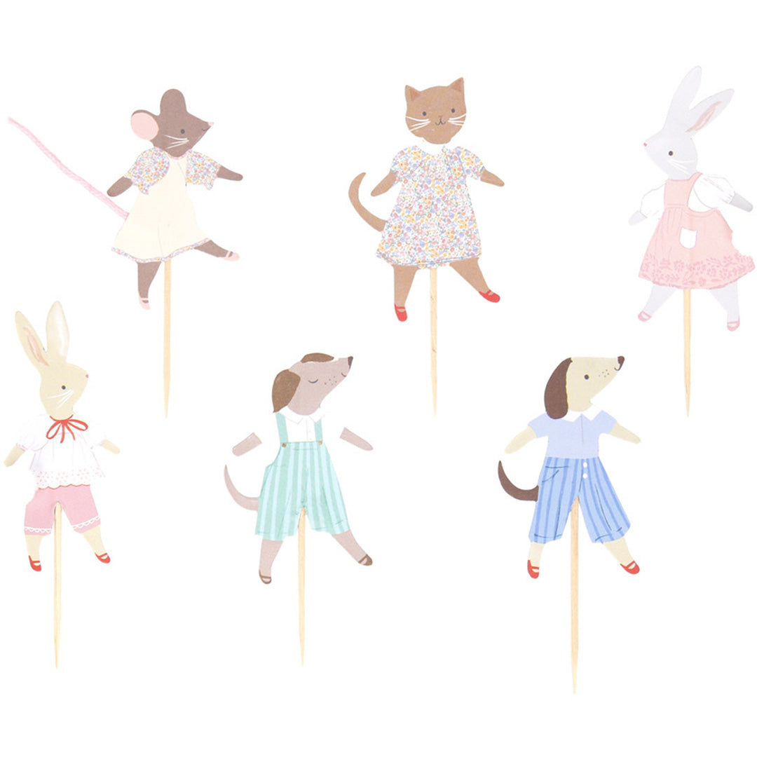 Meri Meri cupcake toppers met zes verschillende dierenvriendenfiguren.
