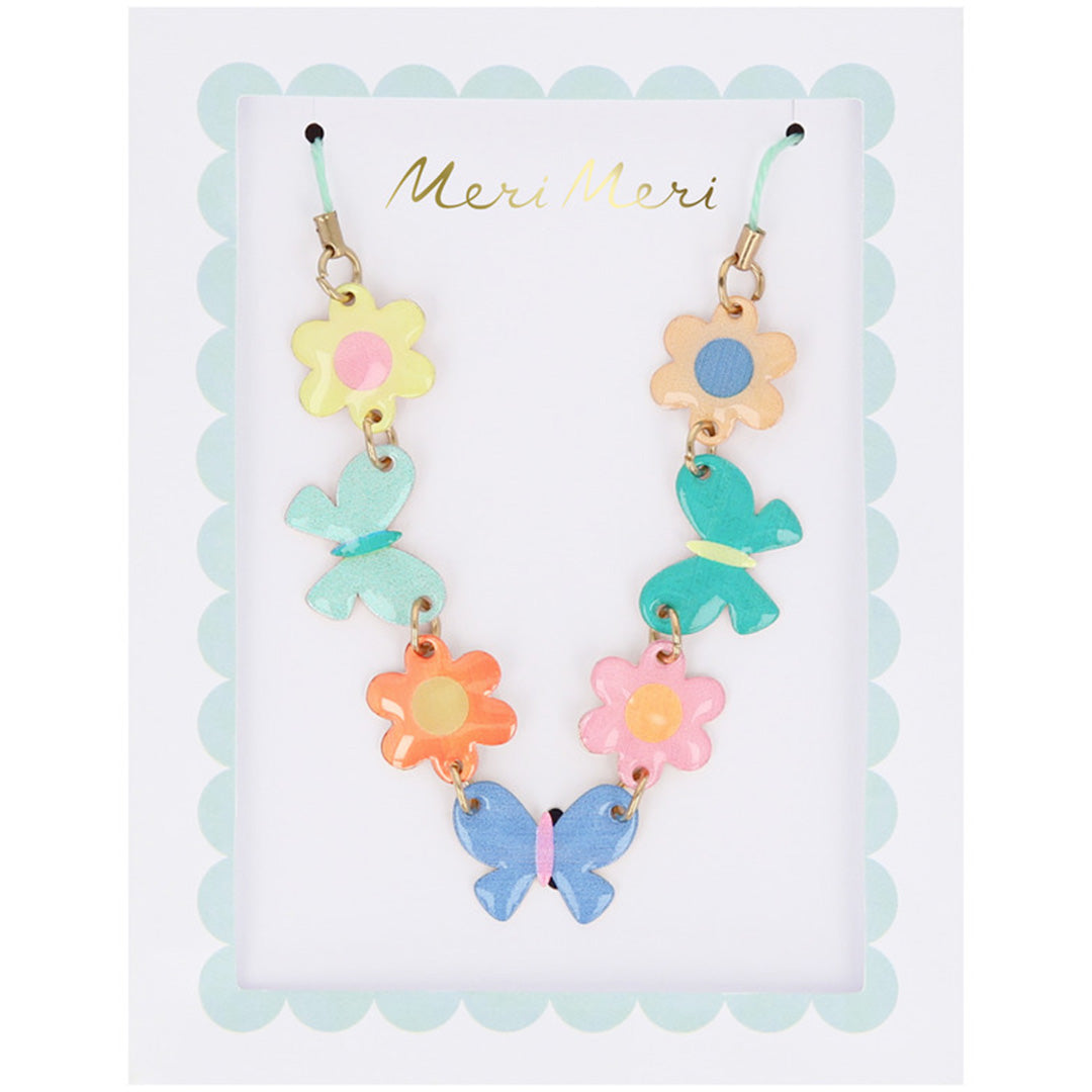 Meri Meri kinderketting met vlinders en bloemen op de verpakking.