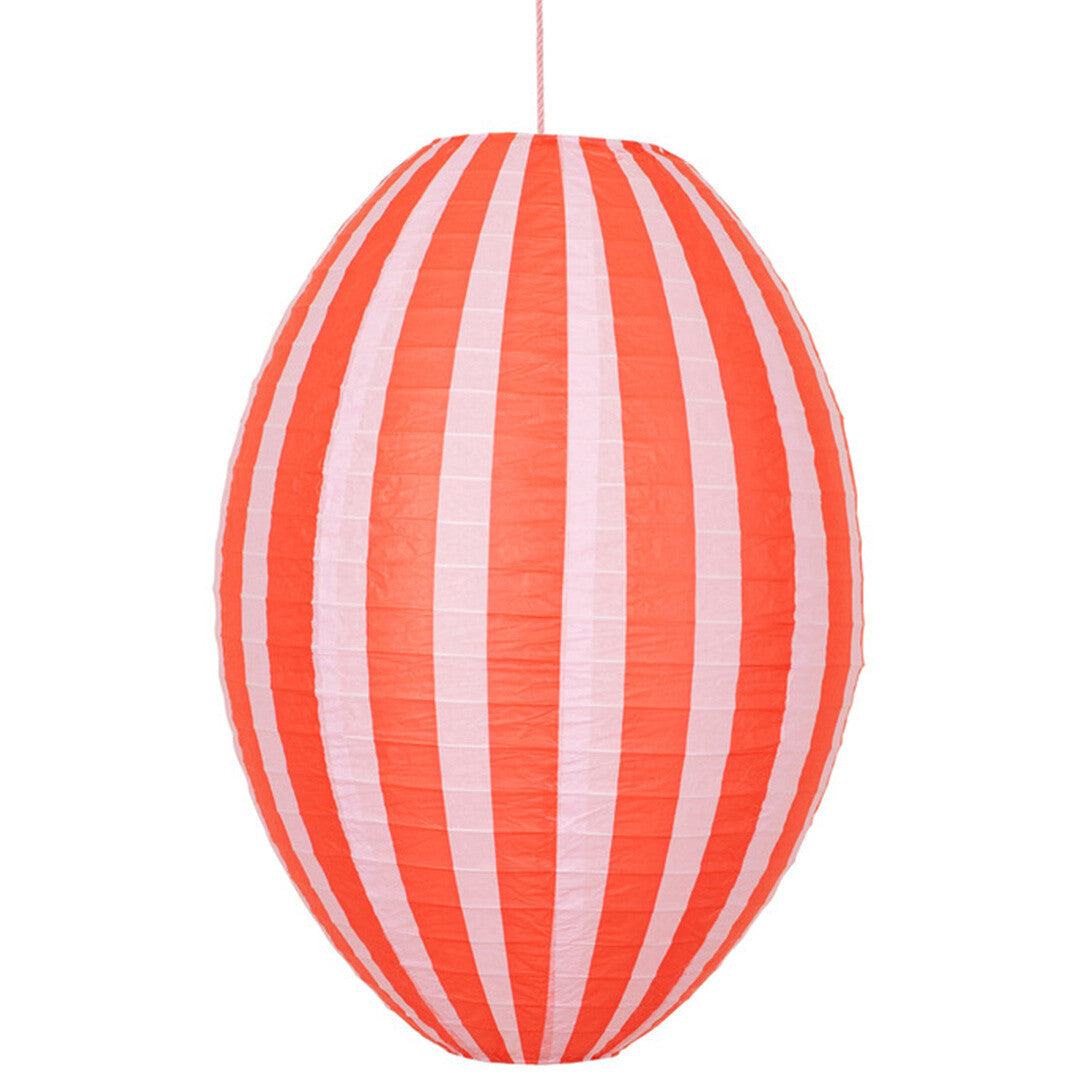 Ovale Meri Meri lampion met oranje en roze strepen.