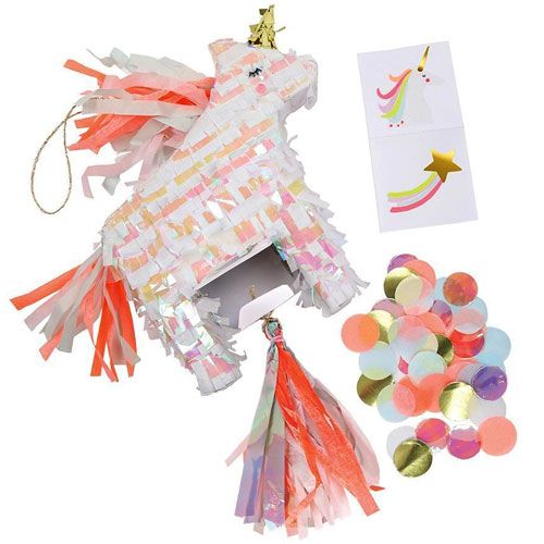 Meri Meri mini eenhoorn piñata met confetti, stickers en een kwastje.