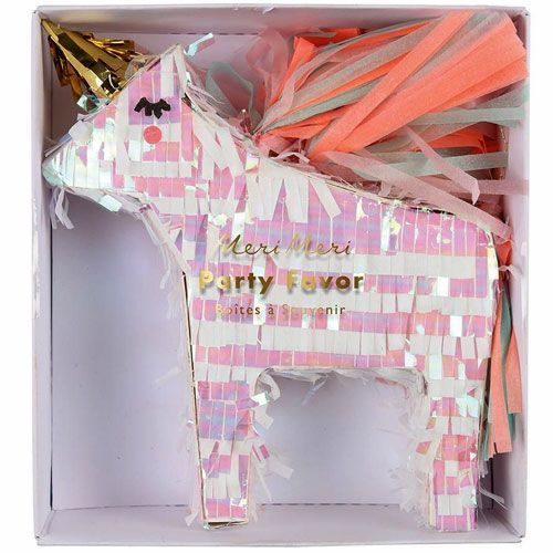 Meri Meri mini eenhoorn piñata in de verpakking.