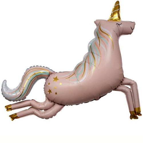 Meri Meri roze eenhoorn folieballon met gouden hoorn en sterren.