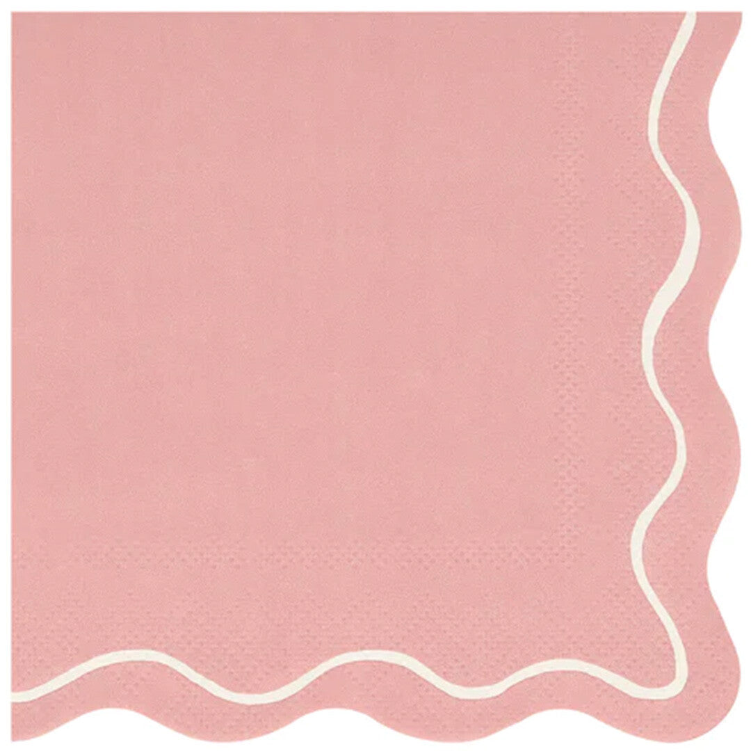 Meri Meri roze servetje met een witte golvende rand.