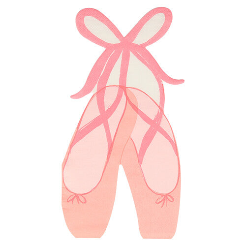 Meri Meri papieren servetten in de vorm van roze balletschoenen met linten.