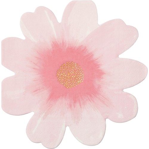 Een roze Meri Meri bloemvormig servet met een donkerroze hart.