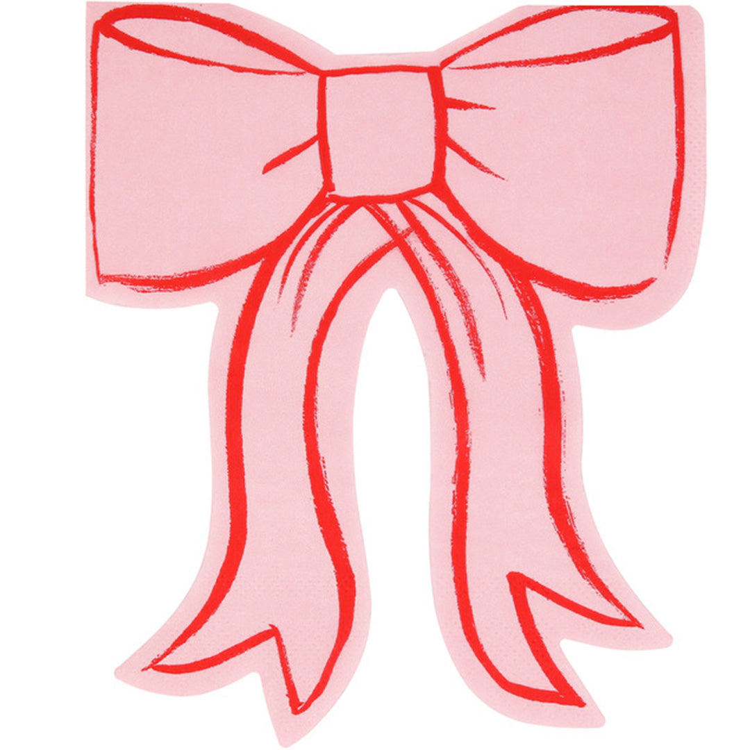 Meri Meri servet met een roze strik met rode lijnen.