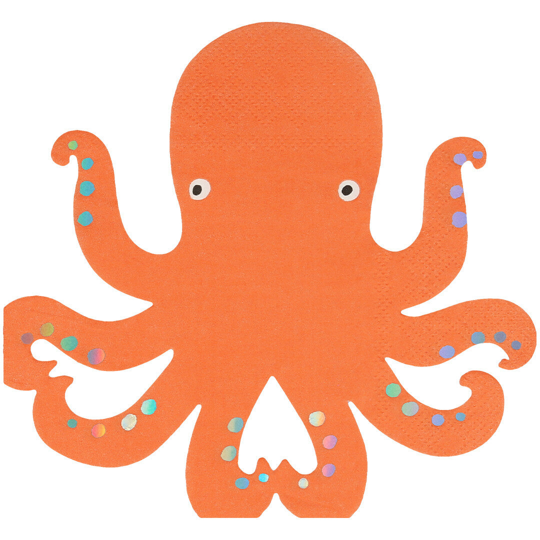 Meri Meri oranje octopus servet met kleurrijke stippen.